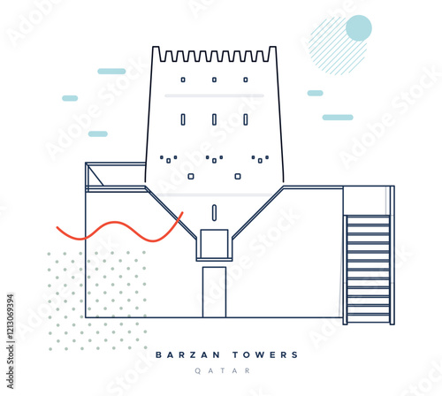 Barzan Towers - Umm Salal Mohammed Fort Towers - Stock Illustration