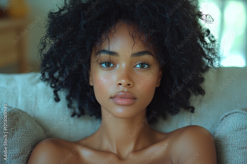 African American woman feeling down as she contemplates a home issue by herself African American woman feeling down as she contemplates a home issue by herself
