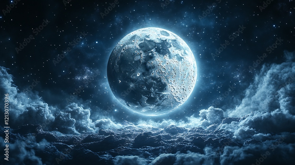 Majestic Full Moon Over a Sea of Clouds: A Night Sky Spectacle Majestic Full Moon Over a Sea of Clouds: A Night Sky Spectacle
