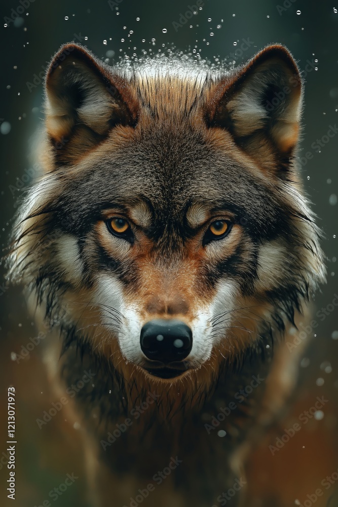 A dynamic wildlife photograph of a wolf , droplets of dew flying through the air, with focus on the wolf and blurred motion in the background, photorealistic. A dynamic wildlife photograph of a wolf , droplets of dew flying through the air, with focus on the wolf and blurred motion in the background, photorealistic.