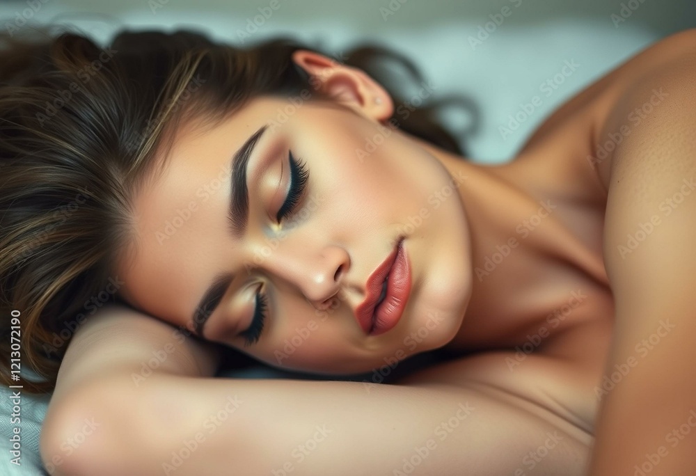 Woman sleeping on her back with relaxed face and closed eyes Woman sleeping on her back with relaxed face and closed eyes