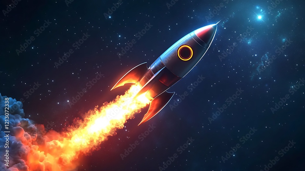 Vibrant laptop launching a dynamic rocket symbolizing futuristic innovation Vibrant laptop launching a dynamic rocket symbolizing futuristic innovation