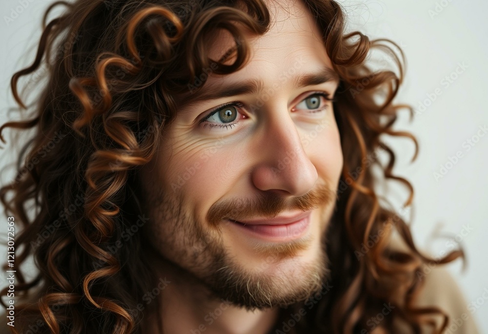 Portrait of a calm, smiling man with long brown hair Portrait of a calm, smiling man with long brown hair
