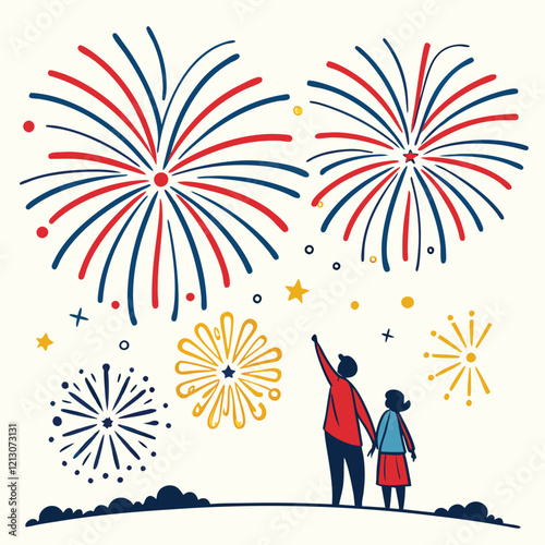 Explosive Red and Colorful Fireworks Burst Patterns, Festive Celebration Night Sky Design party event