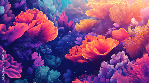 Fototapeta Naklejka Na Ścianę i Meble -  Underwater coral reef landscape with colorful coral. Radiant Reef. Illustration