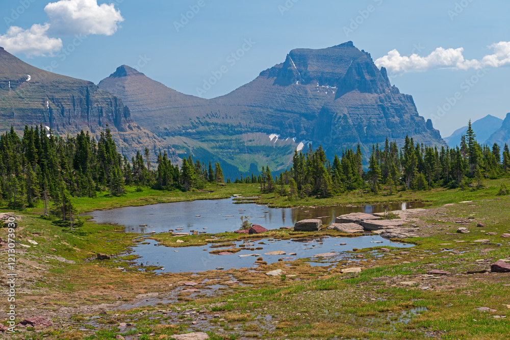 Alpine Pond With Dramatic Mountains in Its Background