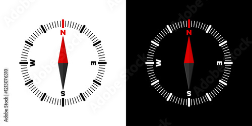 Compass dial on white and dark background