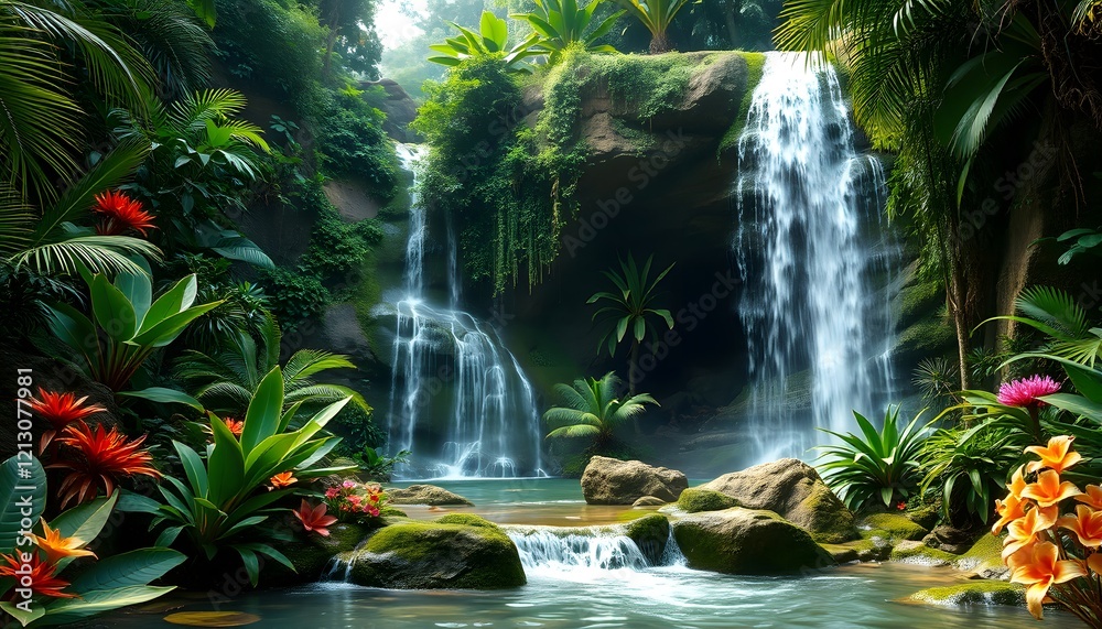 A natural landscape with a waterfall A natural landscape with a waterfall