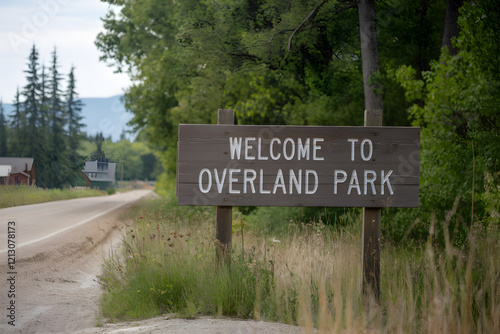 Welcome to Overland Park Kansas Wooden Sign with Rustic Charm and State Pride in United States photo