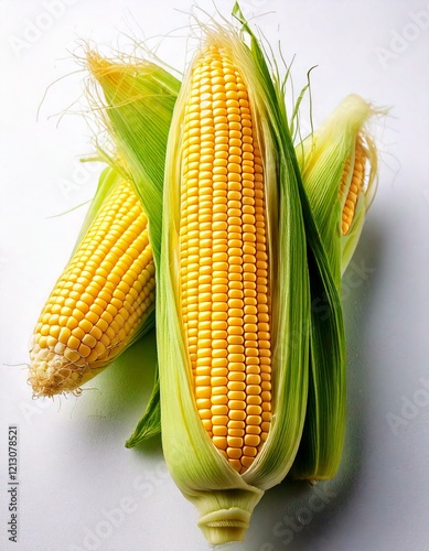 fresh corn cob on white background 3