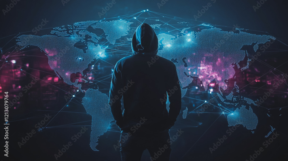 Obraz premium Hacker are planning to hack and attack networks and cyber security systems.team people innovation connection of line from nail node to node on map background , networking concept
