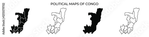 Four political maps of Congo are displayed, showcasing the countrys borders. The maps vary in shading, emphasizing different regions. This highlights geographical distinctions.
