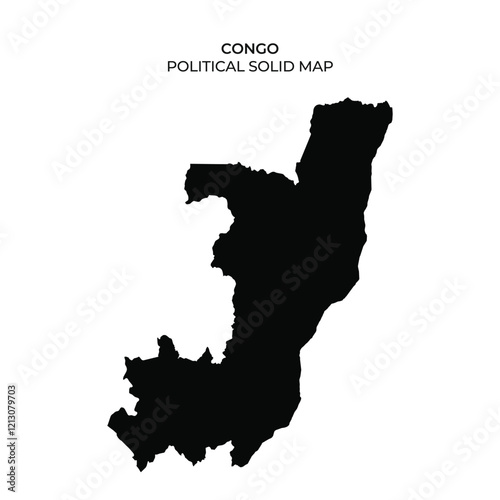 Black silhouette of the political boundaries of Congo highlighting its shape and geographical features. The map provides a clear representation of the countrys outline.