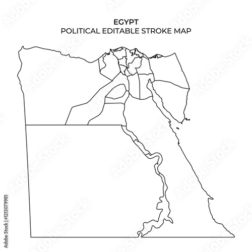 This map illustrates the political boundaries of Egypt, showing distinct regions outlined in a stroke format. It serves as a blank canvas for educational and graphic design purposes.