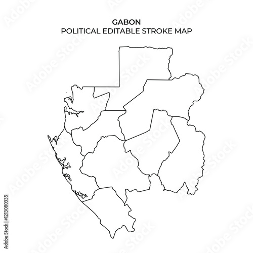 Detailed outline of Gabon showcasing its political divisions and boundaries. This editable map is useful for educational and planning purposes in geography.