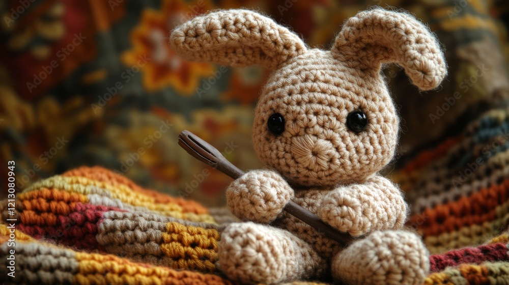 Obraz premium Handmade crocheted bunny toy, amigurumi, isolated.