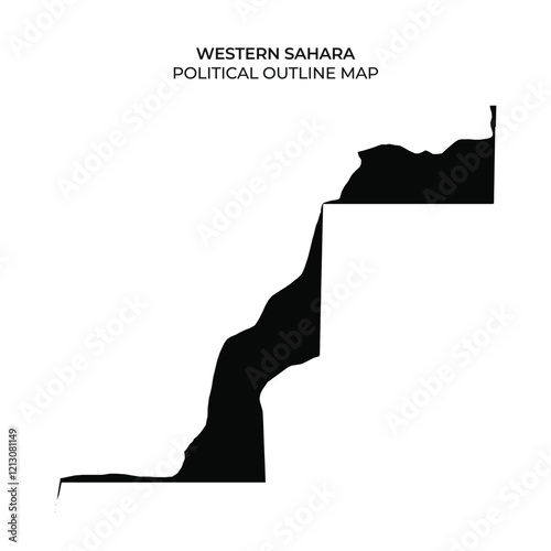 The map displays the political outline of Western Sahara, highlighting its geographical features and borders. The design emphasizes the regions unique shape and political context.