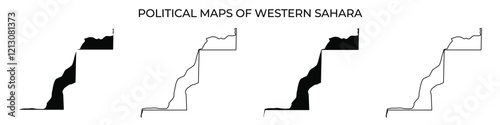 A sequence of four maps illustrating the political changes in Western Sahara, showing borders and territorial claims as they have evolved over different periods.