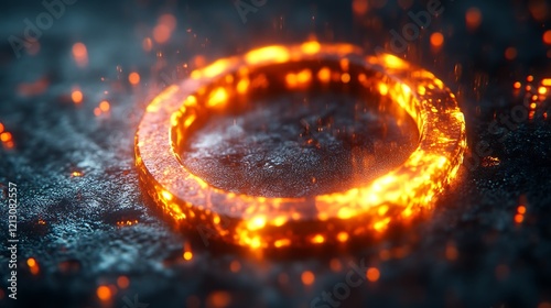 Fiery Ring Encircles Dark Volcanic Surface