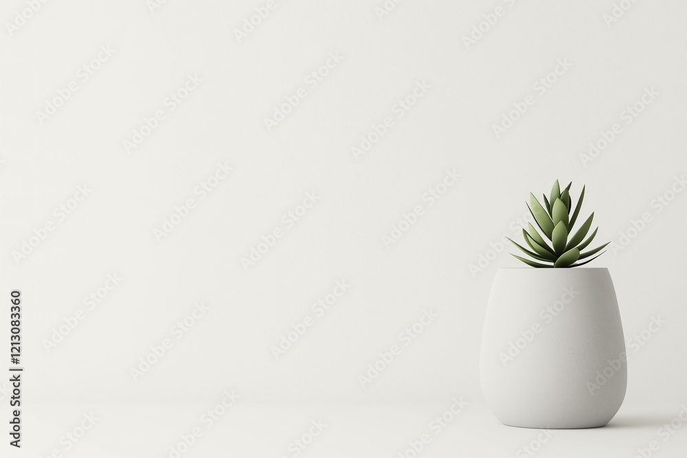 Succulent in a White Pot on a Plain Background Succulent in a White Pot on a Plain Background