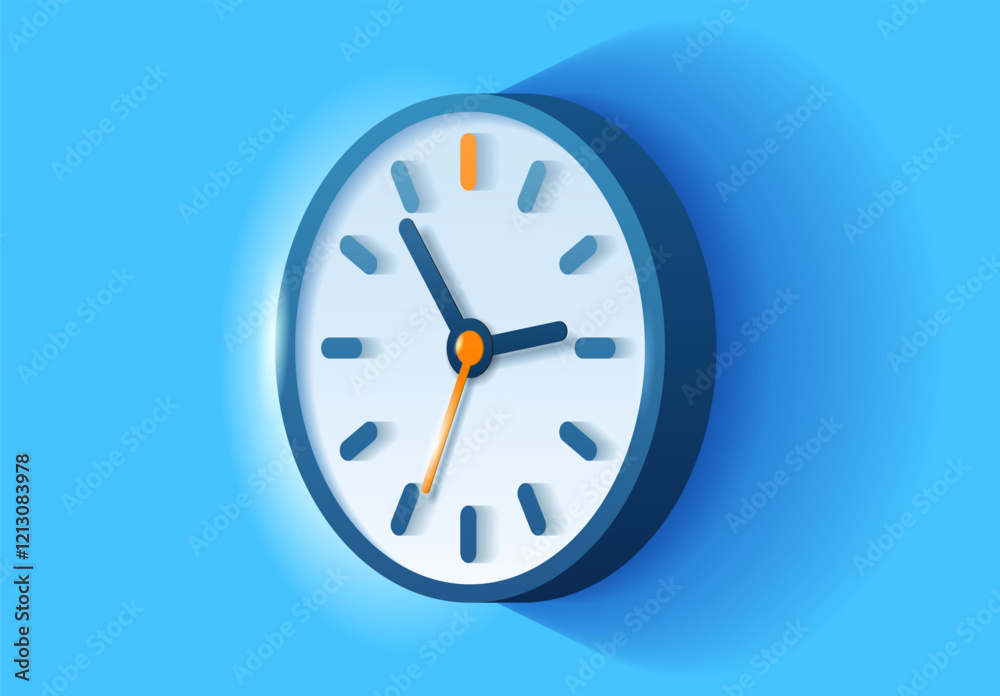 Clock icon in 3d flat style, with glow. Time on blue background. Business watch. Vector design element for you project Clock icon in 3d flat style, with glow. Time on blue background. Business watch. Vector design element for you project