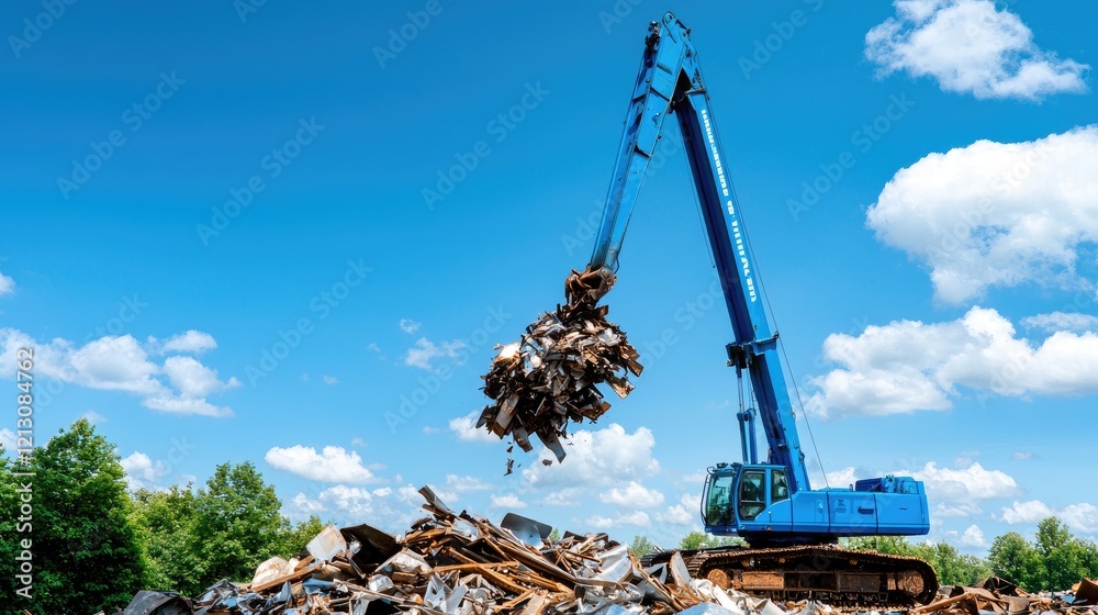 Scrap metal recycling machine lifts scrap outdoors Scrap metal recycling machine lifts scrap outdoors