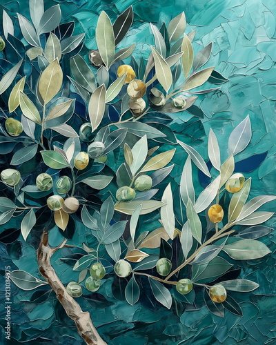 Olive tree with silver-green leaves and fruits. Sy_007
