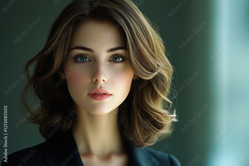 Attractive businesswoman looking at camera in business office Attractive businesswoman looking at camera in business office