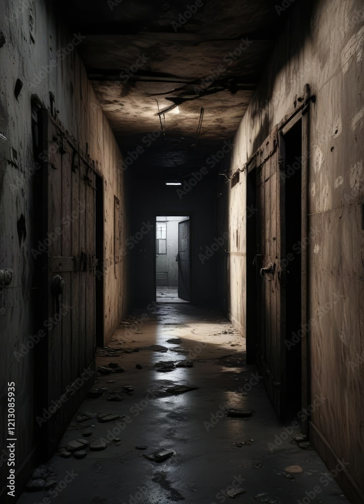 Abandoned prison cells with open doors and darkness , metal, desolate, keys Abandoned prison cells with open doors and darkness , metal, desolate, keys