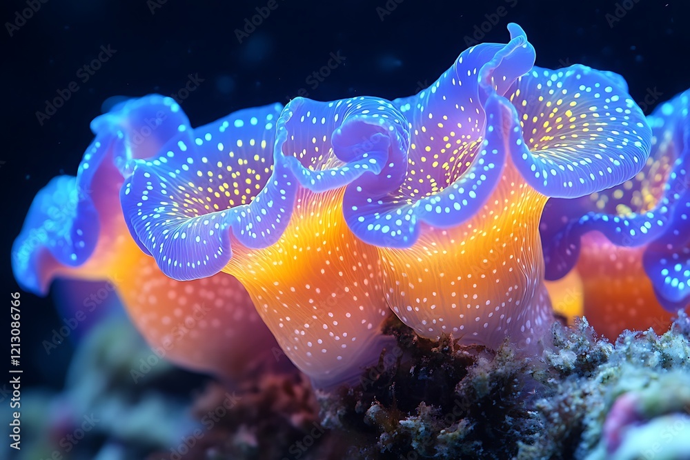 Vibrant Blue Orange Spotted Sea Anemones Cluster Vibrant Blue Orange Spotted Sea Anemones Cluster