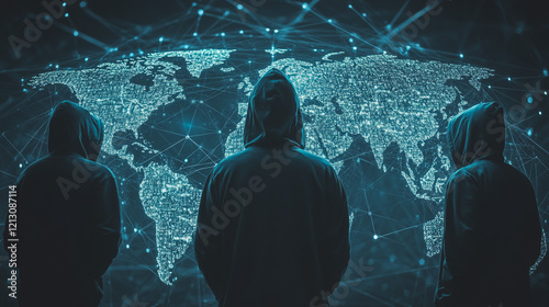 Hacker are planning to hack and attack networks and cyber security systems.team people innovation connection of line from nail node to node on map background , networking concept