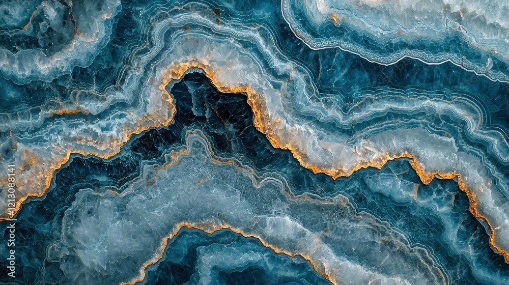 Fototapeta premium Blue marble with gold veins, abstract background texture.