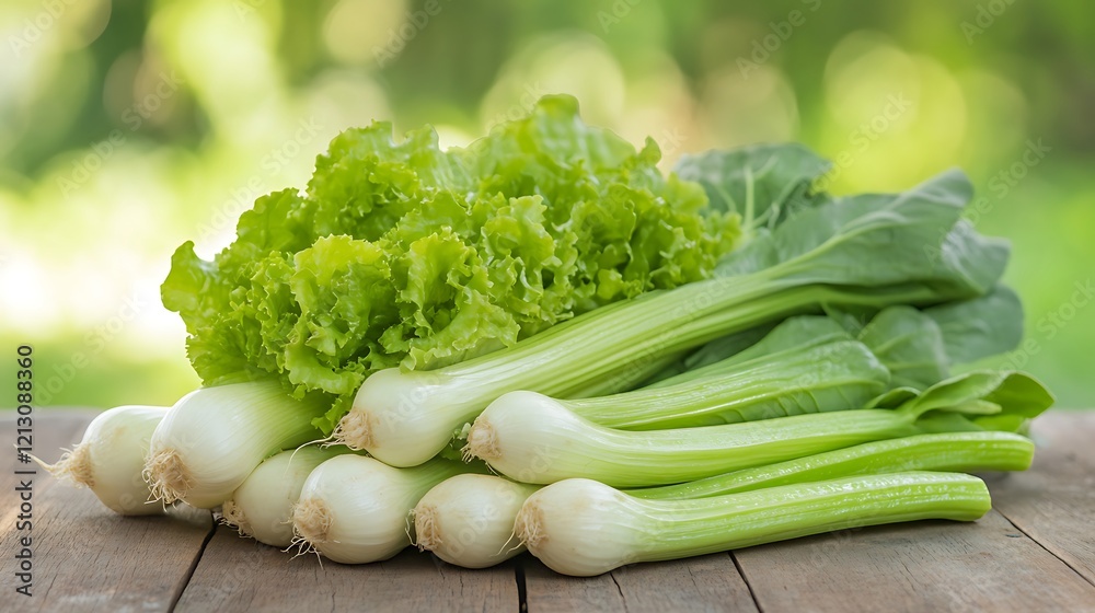 Fresh Green Vegetables On Wooden Table Fresh Green Vegetables On Wooden Table