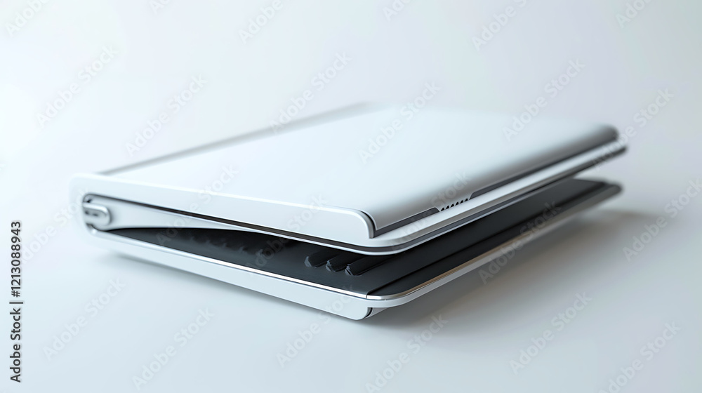A portable document scanner with a slim and foldable design on a white background A portable document scanner with a slim and foldable design on a white background