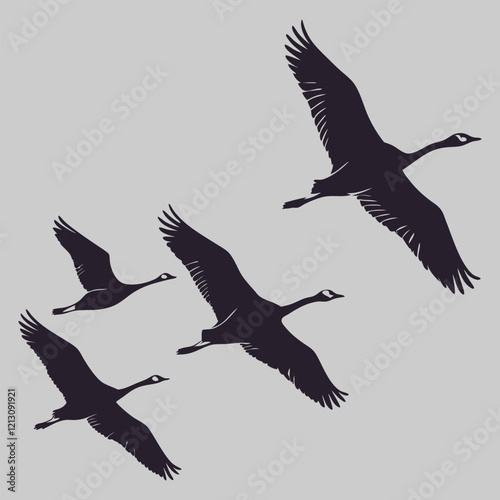 a flock of geese flying silhouette vector design art and illustration