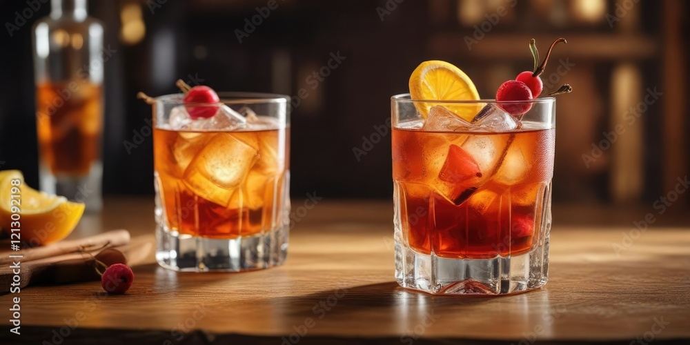 A stunning watercolor picture of an old fashioned cocktail with a rich liquid and wooden garnish , citrus peel, rich liquid A stunning watercolor picture of an old fashioned cocktail with a rich liquid and wooden garnish , citrus peel, rich liquid