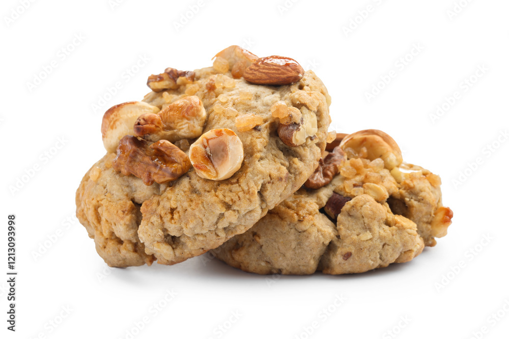 Tasty cookies with nuts isolated on white Tasty cookies with nuts isolated on white