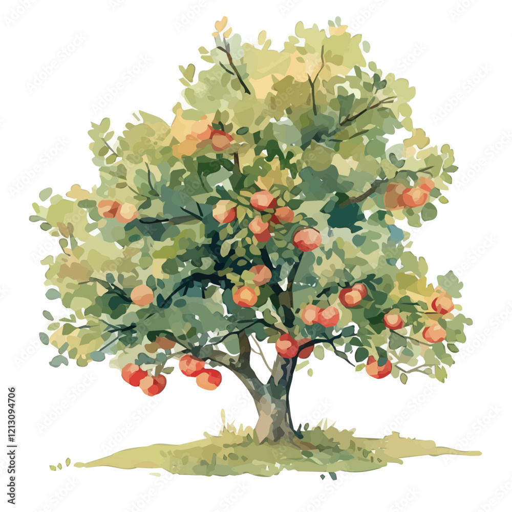 Fototapeta premium Abiu Tree with Fruit Watercolor Flat Vector Illustration | Exotic Fruit Artwork for Logos & Digital Designs 