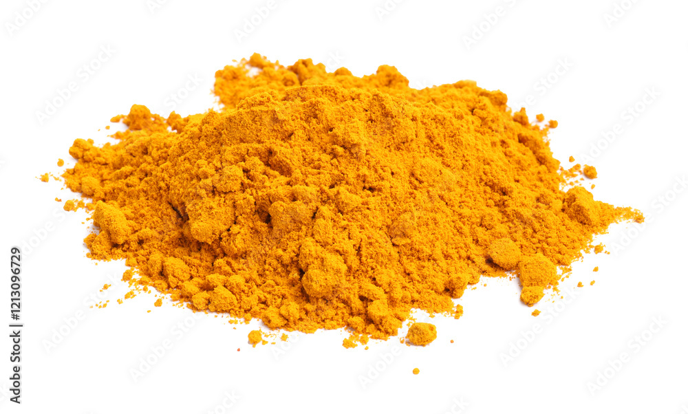 Heap of turmeric powder isolated on white Heap of turmeric powder isolated on white