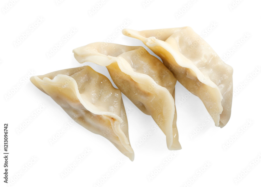 Tasty boiled gyoza (dumplings) isolated on white, top view Tasty boiled gyoza (dumplings) isolated on white, top view