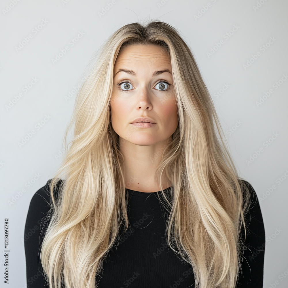 Fototapeta premium frau, schönheit, haar, gesicht, blond, gestalten, blond, leitbild, auge, lächeln, 1, lang, person, lächelnd, ausdruck, leute, make-up, haut, frau, glamour, close up, blick, anschauen, frisur, sinnlich