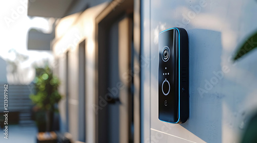 A wireless video doorbell with a modern slim design on a white background