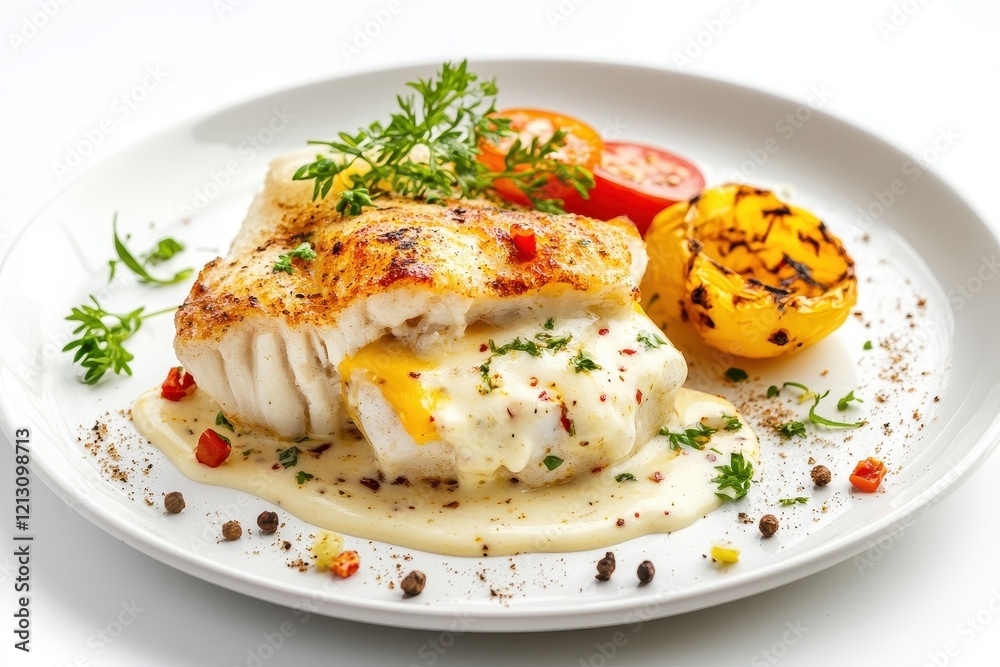 Cheese fish burger on a plate white backdrop Cheese fish burger on a plate white backdrop