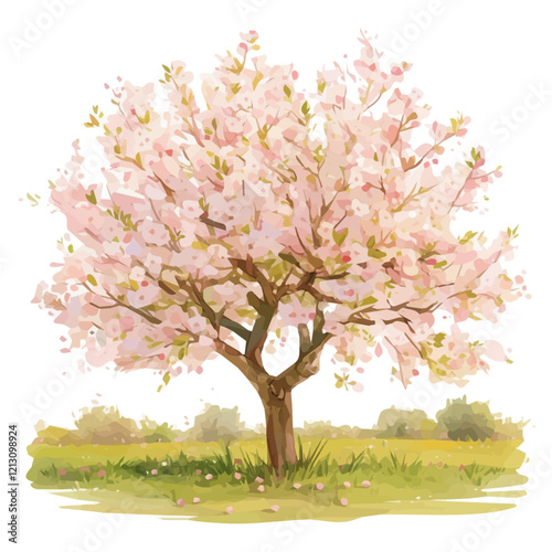 Almond Tree with Fruit – Elegant Watercolor Vector Illustration, Nut-Bearing Tree Design, Nature-Inspired Artwork, Vibrant Almond Tree with Ripe Fruits Vector.  
