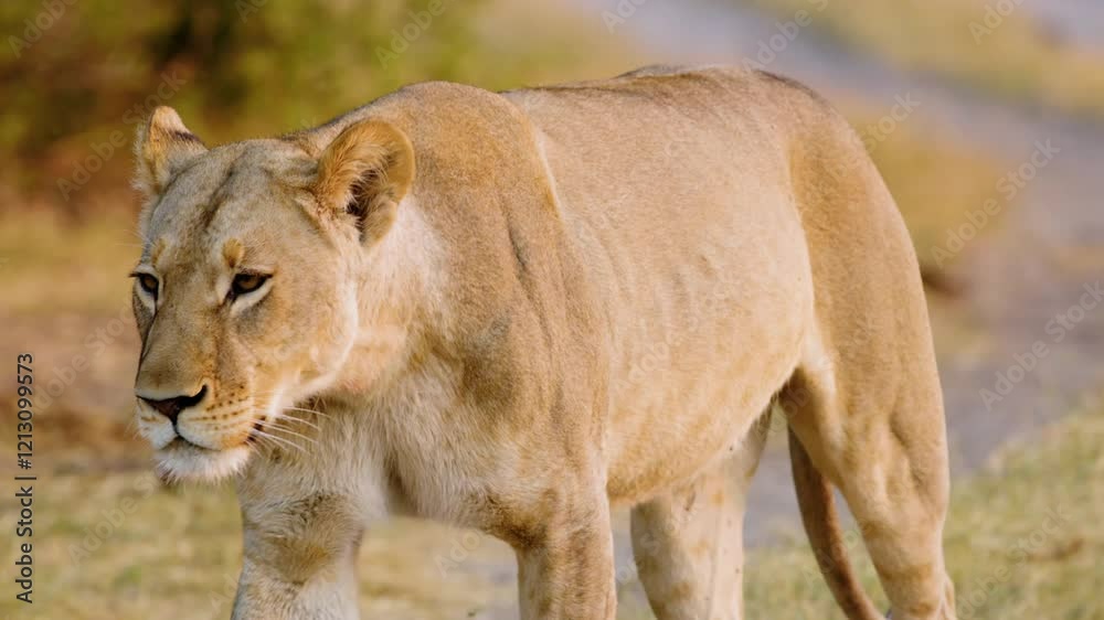 A Maneless lion in Moremi Game Reserve of Botswana of southern Africa. A Maneless lion in Moremi Game Reserve of Botswana of southern Africa.