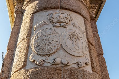 Madrid, Spain. Pedestal of the equestrian statue of Philip III in Plaza Mayor, a major landmark made by Giambologna and Pietro Tacca