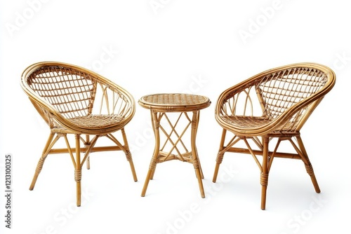 Chic rattan furniture collection on a white backdrop photo