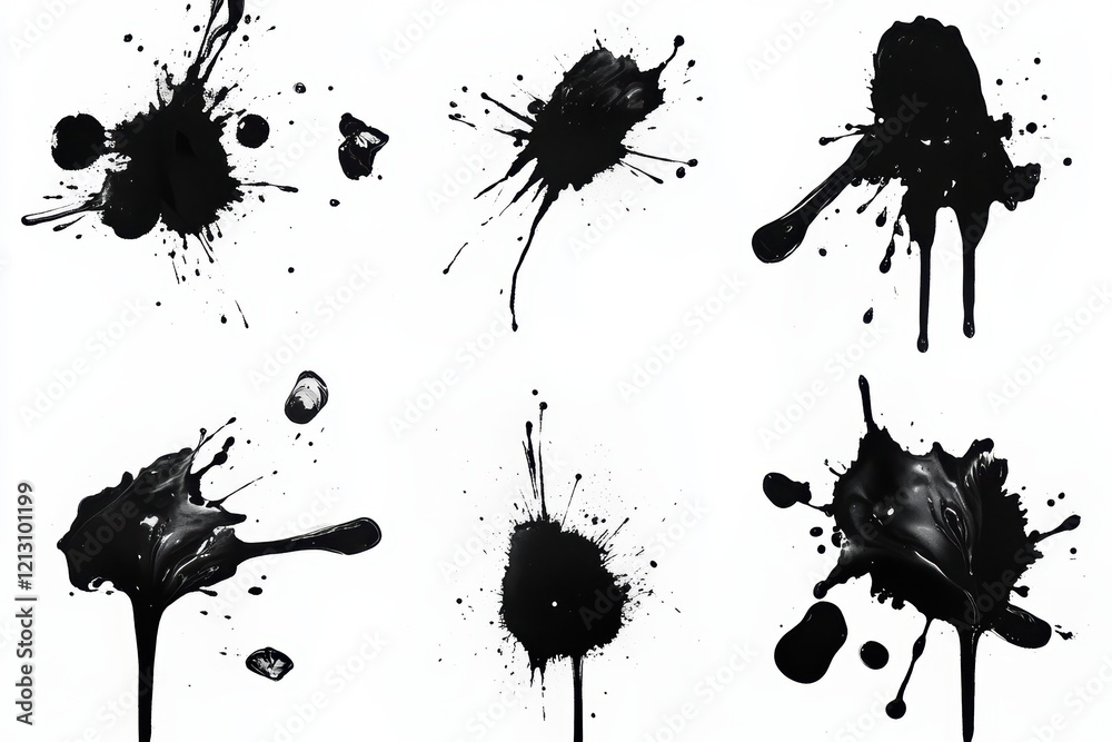 Fototapeta premium A collection of black ink splatters on a white background