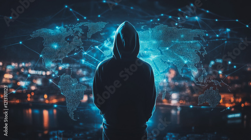 Wallpaper Mural Hacker are planning to hack and attack networks and cyber security systems.team people innovation connection of line from nail node to node on map background , networking concept Torontodigital.ca