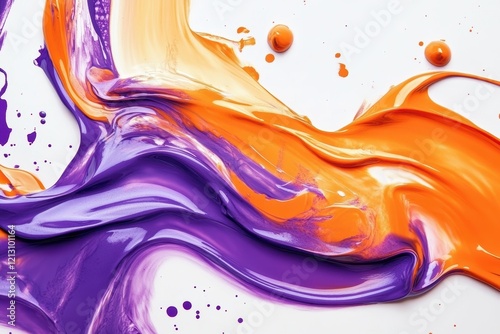 Swirling paint in bright orange and purple colors on a white background